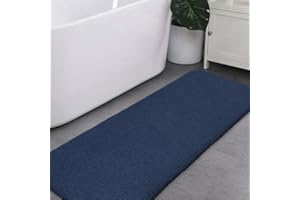 VANZAVANZU Tapis de Bain Extra Long Antidérapant Tapis Salle de Bain Épaissi Tapis Sortie de Douche Absorbant Tapis de Sol Ultra Doux en Microfibre, Séchage Rapide, Lavable en Machine - 60 x 152cm (Bleu Marine)