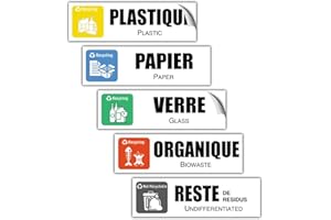 EVM 5 Étiquettes Autocollant en PVC souple Imperméable Lavable pour la Gestion des déchets Stickers Recyclage 20 x 6 cm