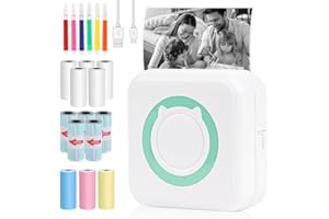 SKJJL Mini Imprimante Portable, Imprimante Photo Thermique, Mini Imprimante Thermique Bluetooth avec 13 Rouleaux de Papier Thermique, Imprimante Thermique sans Fil BT pour Étiquette, Autocollant
