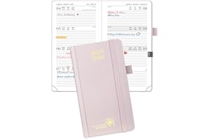 POPRUN Agenda De poche 2025 2026 Semainier 16,5 x 9 cm D'Août 2025 à Déc 2026 - Petit Planner Scolaire 17 Mois, Couverture Rigide avec Intervalle Horaire, Papier 80g/m², Rose Clair