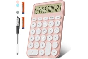 Calcolatrice Da Tavolo Per Ufficio Dimensioni Desktop 15,9 * 10,6 cm, Batteria DECKLIT Calcolatrice Grande a 12 cifre Ampio Display Chiaro, Calcolatrice Desktop Grande Tasti Grandi(Rosa)