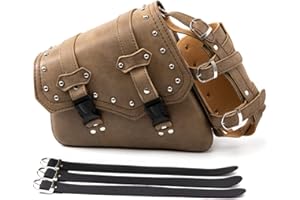 APEBAZY Alforjas para sillín de Motocicleta - Bolso oscilante de Piel sintética marrón Bolsillos Laterales Bolsa de Equipaje Triangular de Gran Capacidad y Soporte - Lado Izquierdo
