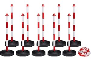 IWOFER set 10 Paletti di Delimitazione in Plastica con 13 metri di Catena Bianca e Rossa - Barriera di Sicurezza per Zone di Accesso, Ideale per Segnalazione, Eventi e Cantieri