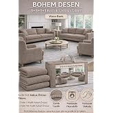 Bohem Desen krem Lastikli Koltuk &Ouml;rt&uuml;s&uuml; 3+3+1+1 Takımı Esnek Lastikli Koltuk &Ouml;rt&uuml;s&uuml; koltuk kılıfı (vizon)