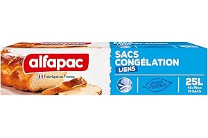 Alfapac - 15 Bolsas de congelación, de encuadernación - Formato XXL - Vegetal Origin - Fabricado en Francia - Bolsas de tamaño 42 x 70 cm