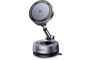 UGREEN Magflow Qi2 25W bilfäste med laddningsfunktion | Nano-gel-sugkopp för instrumentbräda, vindruta och central display, utdragbar och 360° roterbar, magnetisk för iPhone