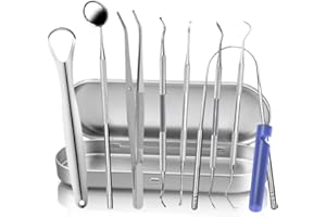 ‎KOHEEL KOHEEL Zahnärztliche Werkzeuge mit Metallkoffer, 8 Stück Zahnreinigungswerkzeuge, Plaque entfernen, Mundhygieneset mit 2 Arten von Zungenschaber, Zahnsteinschaber, Zahnfleischreiniger, Zahnsonde