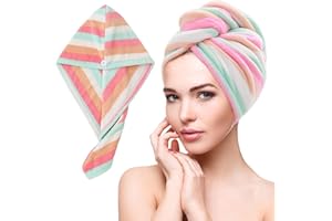 QINCLING Haarturban, Microfiber Towel Hair Haar Tuch Schnell Trocknend Haartrockentuch Damen Haarhandtuch Turban Handtuch Rosa Mit Knopf Turban Handtuch Kopfhandtuch Trockene Haarkappe Für Lange Haare Kinder