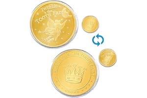 HFMYGS 2 Stücke Goldene Zahnfee Geschenke, Zahnfee Goldtaler, Tooth Fairy Coins für Jungen und Mädchen, Kinder Gold Zahnfee-Münze, für Verlorenen Zahn Kinder Souvenir, Zahnverlust Feier Zahnfee