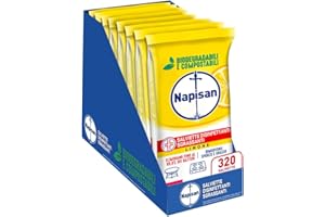 Napisan Salviette Disinfettanti Sgrassanti al Limone, Confezione da 8 Pacchi x 40 Salviette Disinfettanti Biodegradabili e Compostabili Multisuperfici