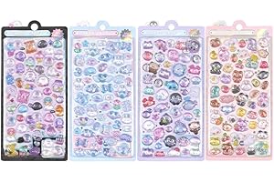 MSLSOZ 4 adorabili mini adesivi gonfi – graziosi adesivi 3D per bambini e adulti, piccoli adesivi per custodie del telefono, quaderni, album di ritagli, adesivi divertenti per artigianato e regali.