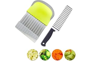 Yeria Wellenschneider zum Schneiden von Gemüse und Obst,2-Teiliges Edelstahl-Wellenmesser Set,Wellenschnittmesser für Pommes Frites,Mehrzweckmesser Riffelmesser zum Schneiden