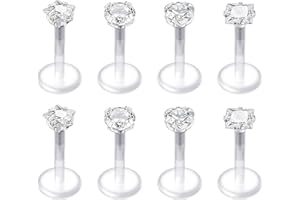 Mayhoop Piercing Transparente cartílago Tragus Helix d'oreja Piercing Labio labret Studs acrílicas Flexibles 16G con circonita Opal para Mujeres y Hombres 6 mm/8 mm/10 mm