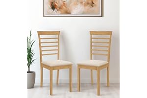 Hallowood Furniture Ledbury Dining Chairs Set of 2 in Light Oak Finish, Solid Wooden Chair with Fabric Pads, Modern & Stylish Kitchen Chairs, Warm Cream Dining Chairs