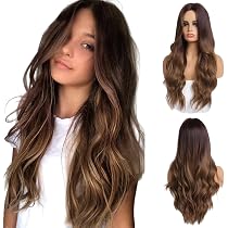 Perruque Longue Synthétique Brune Cendré Lisse - Avec Frange Et Bonnet Inclus - Taille Moyenne - Neuf Sans étiquettes