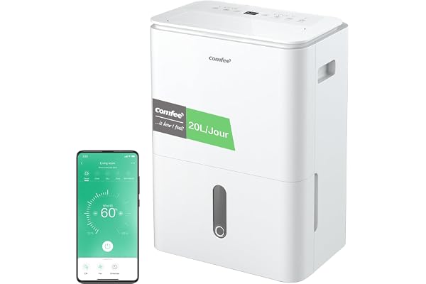 COMFEE' Déshumidificateur Easy Dry 20L/jour, 4 Modes, Deshumidificateur d'air Connecté, Réservoire 3L, Sèche-Linge, Fonction Swing, Pour pièce de 40㎡/100m