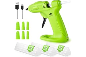 AOZOY Heißklebepistole Akku Klebepistole Kabellos - Heissklebepistole Kabellos Mini mit 30 Klebesticks 7mm & 3 Silikon Fingerhülse für Schule DIY Kunst Kinder Kleine Handwerk Schnelle Reparaturen