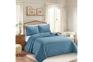 GENERIC Best Linen Quilted Bedspreads Bed Throw 3 Pcs Embossed Coverlet Bedding Set Includes 1 Comforter & 2 Pillow Cases (Double, Inspiration Blue)