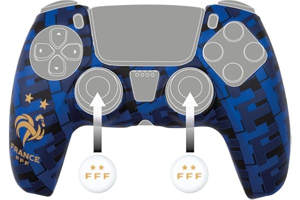 Konix FFF Coque de Protection pour Manette DualSense PS5 - Silicone - Appuie-Pouces - Motif 2 étoiles - Bleu et Noir