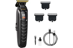 SUPRENT Tondeuse Cheveux Hommes, Tondeuse Barbe Electriques Professionnelle, Afficheur LED, USB T-blade Tondeuse Finition 0mm Trimmer pour Famille et Salon de Coiffure