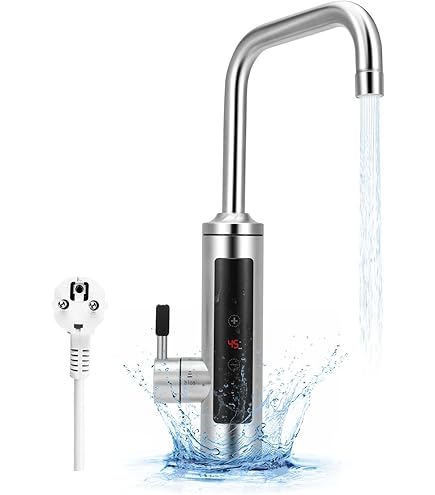 DSYOGX Elektrische kraan, 3300 W, led, elektrische kraan, 360 graden draaibaar, elektrische armatuur met temperatuurweergave, voor badkamer en keuken, zilver