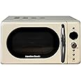 Hamilton Beach 20L Retro Microwave, Compact, 8 Presets, 60 Min Timer, Express Cooking, Child Lock, LED Display, Defrost, 700W - HB70H20C, Cream