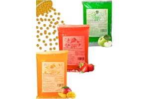 ‎PANDA MEISTER Bubble Tea Popping Boba Mix - 3 x 600g Erdbeer+Mango+Grünapfel Boba Fruchtperlen - Vegan&Glutenfrei Boba Perlen - Bubble Tee Topping