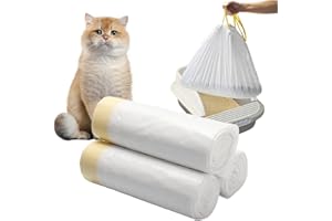 FANGCCC Sacchetti per lettiera per gatti con lacci, 3 rotoli x 60 sacchetti per la spazzatura con maniglia, resistente agli strappi, per gatti, autopulenti, 58 x 35 cm