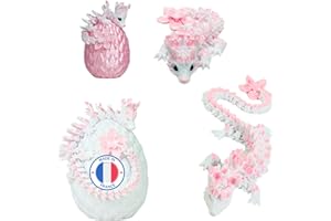 KOALA STUDIO Set Draghi Articolati Sakura – Uovo Stampato in 3D – Fiori di Loto Decorazione Universo Fantastico Fidget Toy Giocattolo Idea Regalo Unica Decorazione Interna Salotto Bambino (Genitore + Cucciolo)