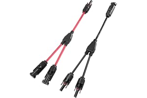 Acboor Distribuidor Y Cable Solar, 1 par 6 mm² Panel Solar Cable Macho Hembra Conector MMF y FFM Conectores Fotovoltaicos para ConexióN Fotovoltaica Paralelo 1 Rojo + 1 Negro