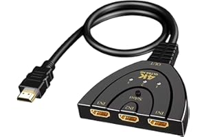BQTEC HDMI Splitter Switch 4K 3 Puertos, Duplicador HDMI y Conmutador 1080P 3D, Hub HDMI para TV, PS4, Xbox, DVD Player, Laptop - Adaptador Doble HDMI, Multiplicador y Bifurcador HDMI