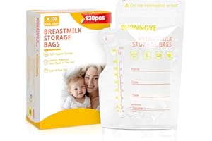 BURNNOVE Torebki do Przechowywania Mleka Matki 130 torebek 250 ml Bez BPA Podwójny zamek Błyskawiczny Szczelne Zagęszczone i Bezwonne Wstępnie Sterylizowane Można Zamrażać