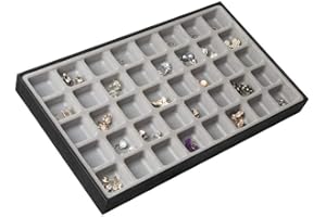 J JACKCUBE DESIGN JackCubeDesign 40 Compartments Stackable Leather Jewellery Tray Earring Necklace Bracelet Ring Organiser Display Storage Box(Set of 1, Black, 40.6 x 24.4 x 4 cm)- :MK212-1A