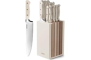 CAROTE Noże kuchenne 11 sztuk, zestaw noży kuchennych z blokami, zestaw noży kuchennych ze stali nierdzewnej, w tym noże do mięsa, noże kuchenne itp