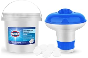 BILIVRY Chlor w tabletkach do basenu 300g z pływającym dozownikiem: pielęgnacja basenu granulat stabilizowany chlorem do basenów, brodzików, wanien spa, zestaw do czyszczenia wody w basenie