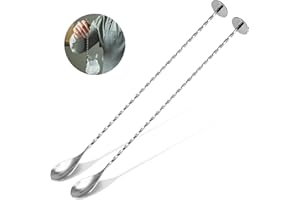 ‎CONJURAIDE CONJURAIDE 2 Stück Barlöffel, 30cm Lange Löffel Edelstahl Probierlöffel Stampfer Spiral Designer Longdrinklöffel Stößel Cocktail Löffel Eislöffel Lang Bar Zubehör für Stir Cocktail Kaffee