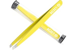 ACZET Eyebrow Tweezers, Professional Stainless Steel Precision Tweezers for Eyebrows Plucking, Ingrown Hair Remover (Yellow)