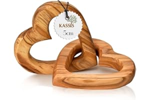 KASSIS GESCHENKARTIKEL KASSIS Handmade Olive wood linked hearts set 5 cm Gift for wedding engagement anniversary birthday
