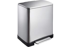 EKO E-Cube kosz na śmieci z pedałem 20 l, stal nierdzewna (32 x 36,6 x 44,5 cm, system amortyzujący, bez odcisków palców, stay-open, mocowanie worka na śmieci), matowy srebrny