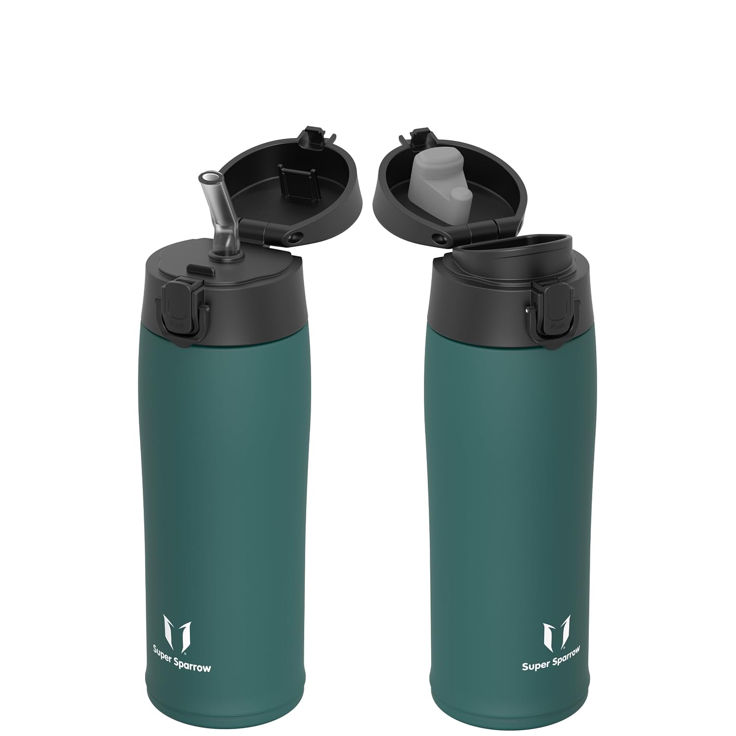Super Sparrow Botella Agua Acero Inoxidable - Botella Termica - 350ml / 500ml / 750ml / 950ml - Termo Sin BPA, Botella de agua para niños - Incluye 2 Tapas : con Pajita y con Boquilla