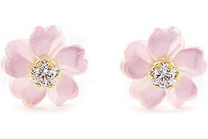 MONDE PETIT Pendientes Niña Oro Amarillo 18K Nacar Flor Circonita 2 mm Brillo - Certificado Garantía - Mondepetit - 2161