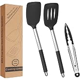 Silicone Spatulas for Cooking, Kitchen Utensils-Tongue and Non-Stick Tong, Anti-Scratch, Heat Resistant 220&deg;C for Baking, Gri