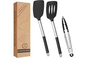 VONSERA Espátulas de Silicona para Cocina, Utensilios de Cocina-Lengua y Pinza Antiadherente Antirrayas, Resistente al Calor 220°Cpara Hornear, Parrilla y Freír (Juego de 3)