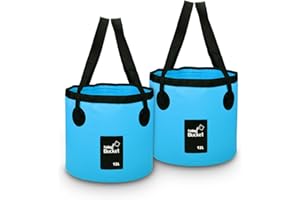 iGreely 2 Pack Folding Bucket, 12L Blue Handy Folding Bucket for Camping, Plumbing, Cleaning, Traveling, Hiking, Fishing (Blue 2 Pack, 12L)