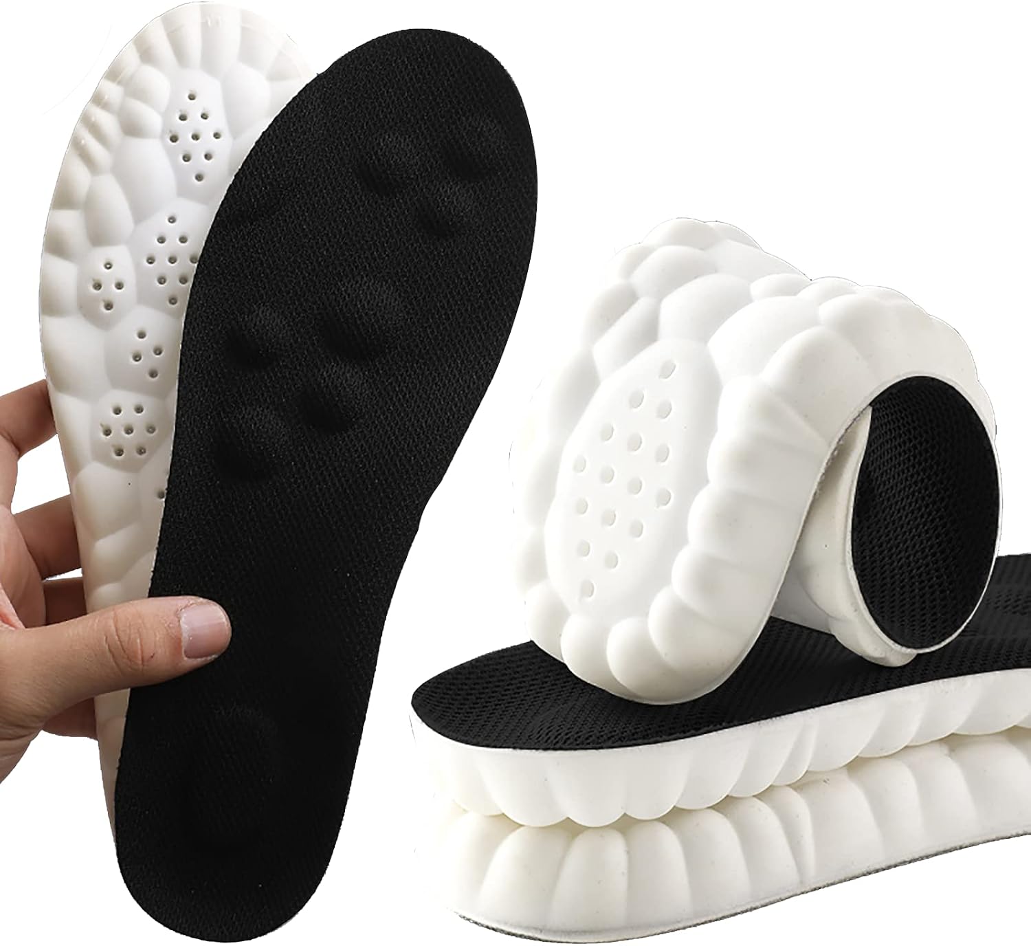 Memory Foam Insoles with Arch Support for Women Men,Comfort Massage Insoles Replacement Shoe Inserts for Trainers Sneakers Sports Shoes Work Boots,Breathable,Shock Absorption (8/8.5UK, Black)
