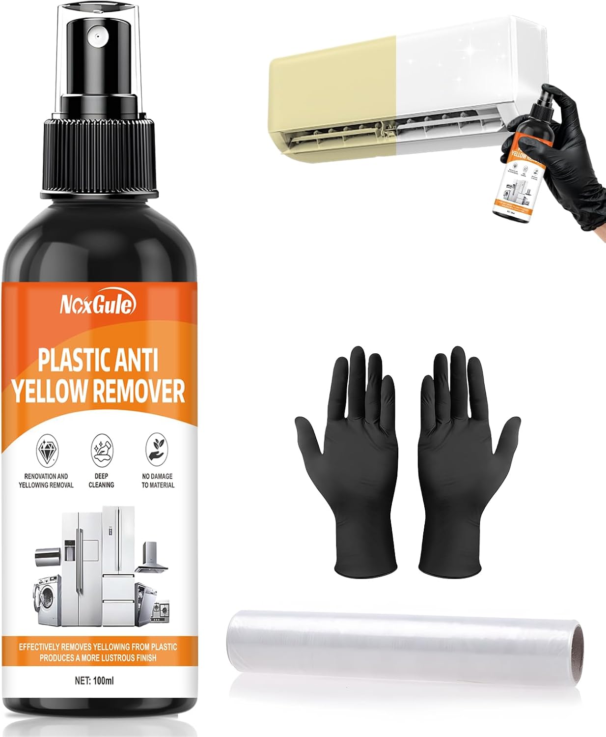 NoxGule Limpiador Antiamarilleo, Eliminador de Amarilleamiento de Plástico, Limpiador de Eliminación de Amarillamiento de Aire Acondicionado, para Aires Acondicionados, Lavadoras Refrigeradores,100ml