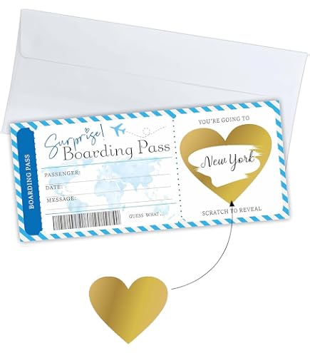 Goldenes Reiseticket Zum Rubbeln – Personalisierte Bordkarte Mit Umschlag, Geschenk Für Jahrestag, Geburtstag, Valentinstag