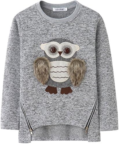 AuroraBaby Little Big Girls Sweatshirts Adorable Fuzzy Owl Pullover Fleece Hoodies 7-8 Years