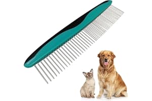 KETTION Metall Hundekamm, Edelstahl Haustier Kamm Haustierpflege Kamm Abgerundet Zähne Hunde Kamm für Große, Mittlere und Kleine Hunde und Katzen mit Verworrenen Kurzen Langen Haaren (Grün)