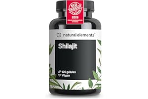 NATURAL ELEMENTS Shilajit Pure – 120 Capsules Hautement Dosées – 1300mg par Dose Quotidienne – Mumijo Shilajit Original de Résine de l'Himalaya – Concentré en Acide Fulvique – Sans Additifs et Testé en Laboratoire